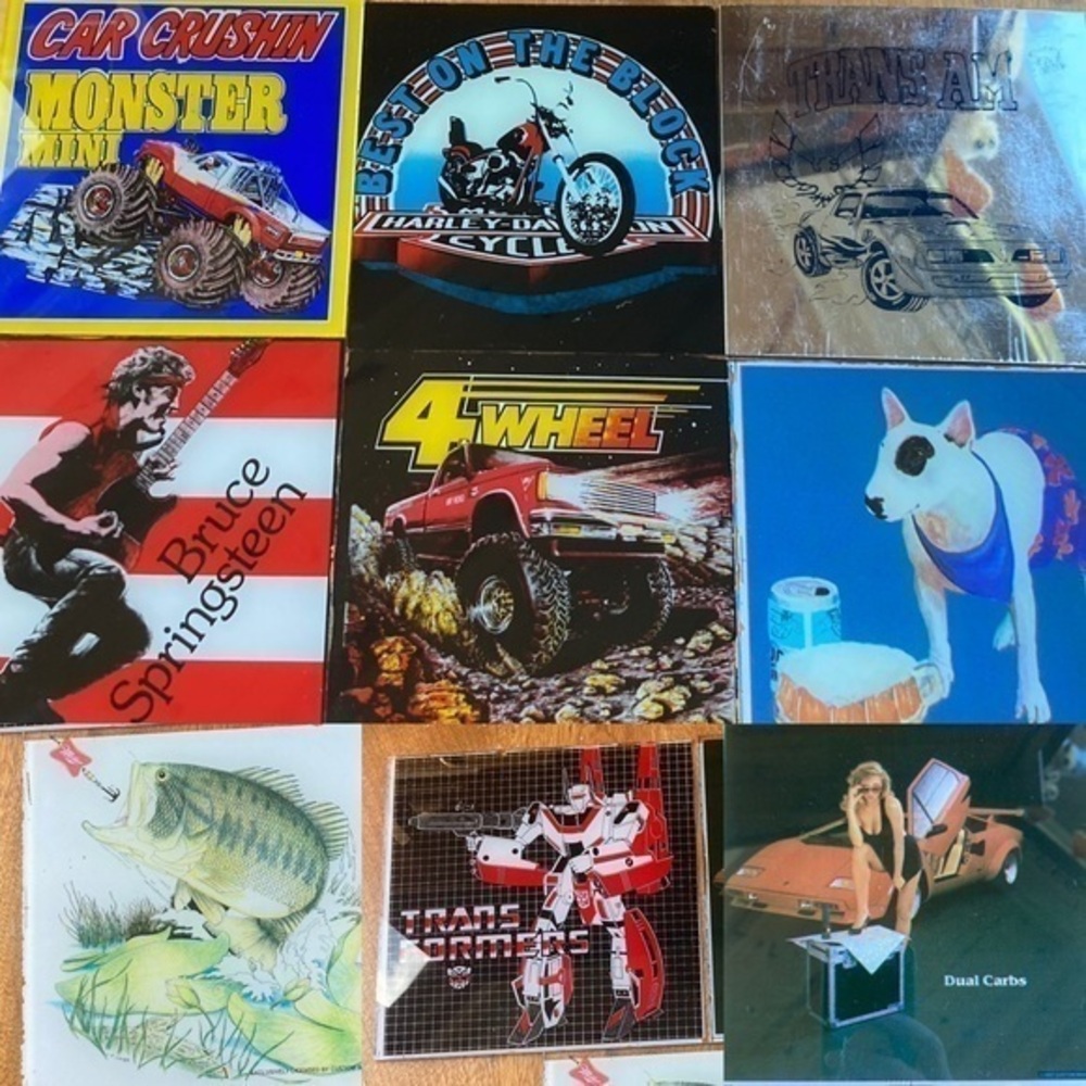 9 80s GLASS ART 🤘 HAIR BAND FAIR ROCK N ROLL BEER TRANS AM HARLEY BUD LIGHT